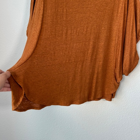 Garnet Hill size L organic linen puff sleeve top burnt orange jersey oversized - Picture 6 of 13